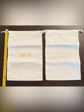 Dior White Drawstring Dust Bags with Gold Logo (Pair) 13x8